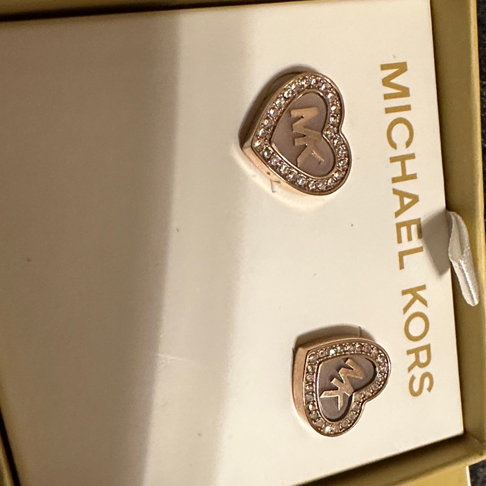 Michael Kors Gold and Brown Heart Earrings - Picture 8 of 11